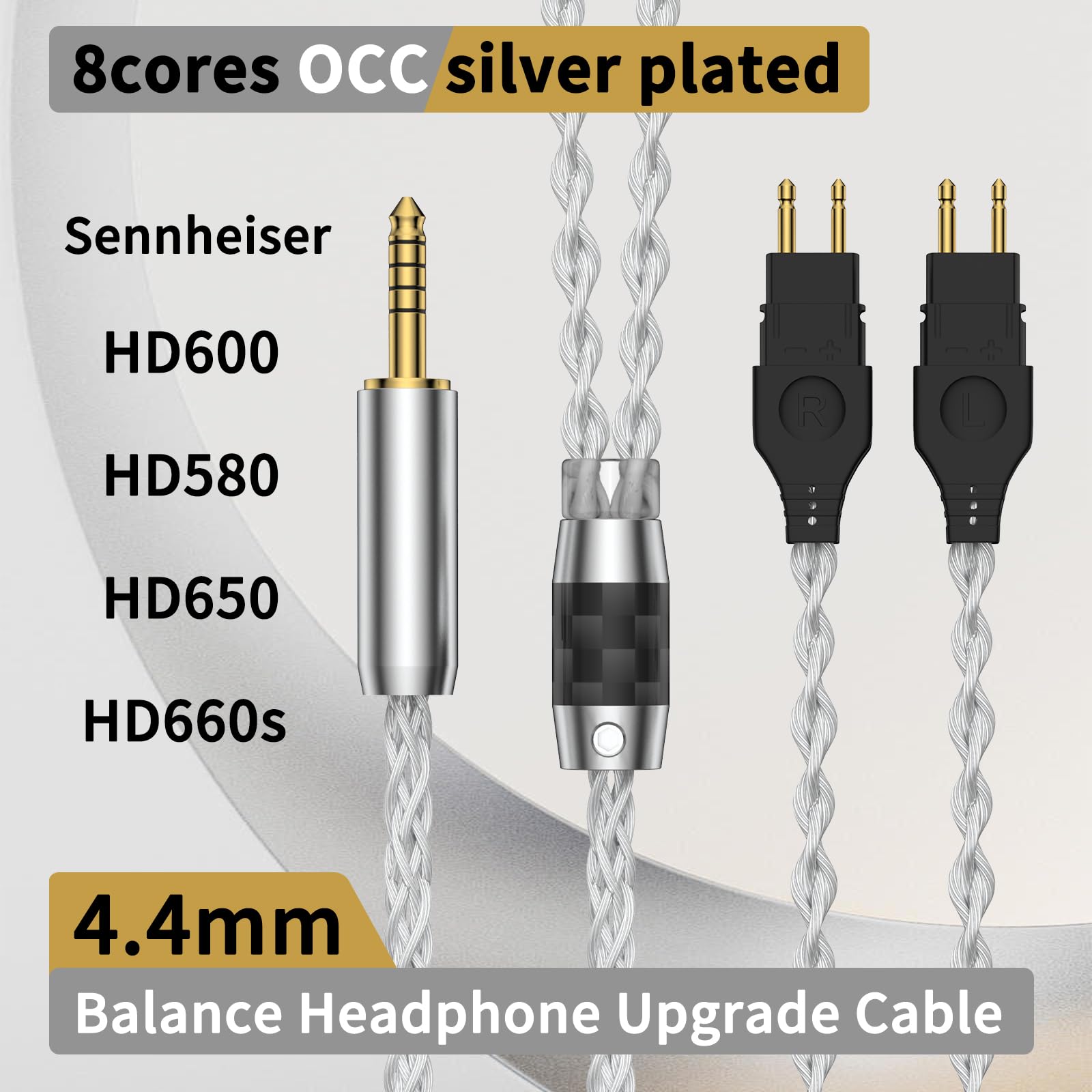 HD650 HD660S 7N OCC 純銅 極太 4.4mm5極 HD600 Tirstrup 8 cores Silver Plated Cable HD650 to 4.4mm Balanced Cable